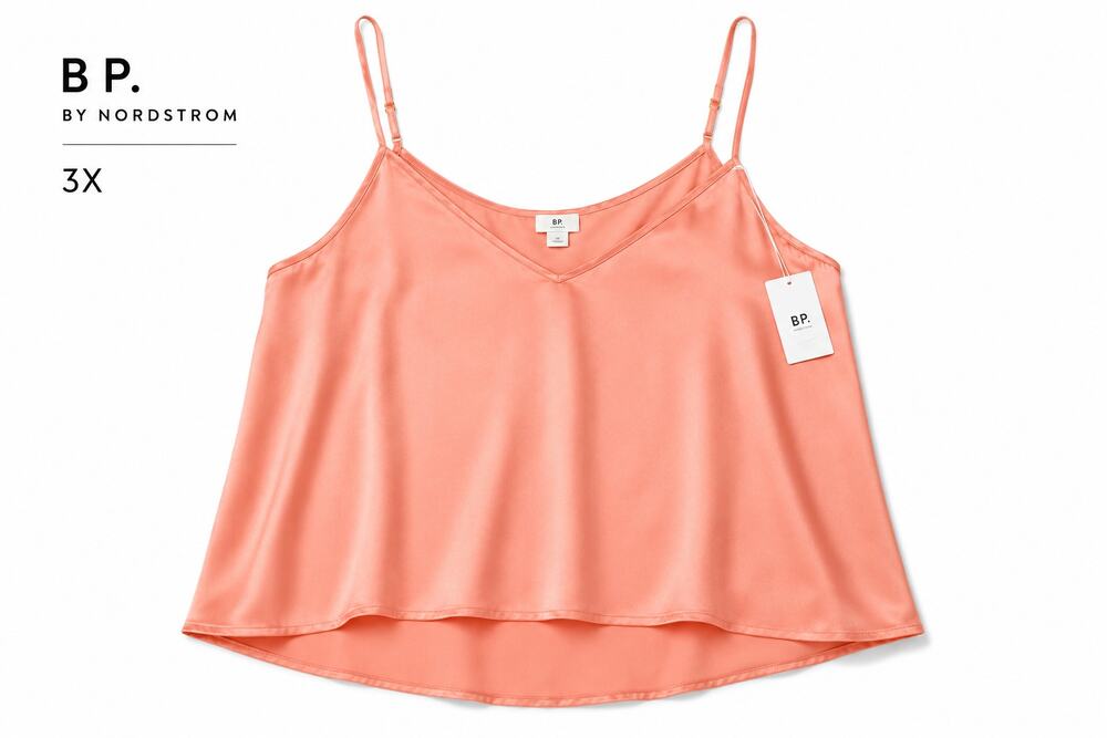 BP Nordstrom Satin Cropped Camisole Tank 3X Coral Pink V Neck NWT Adjustable